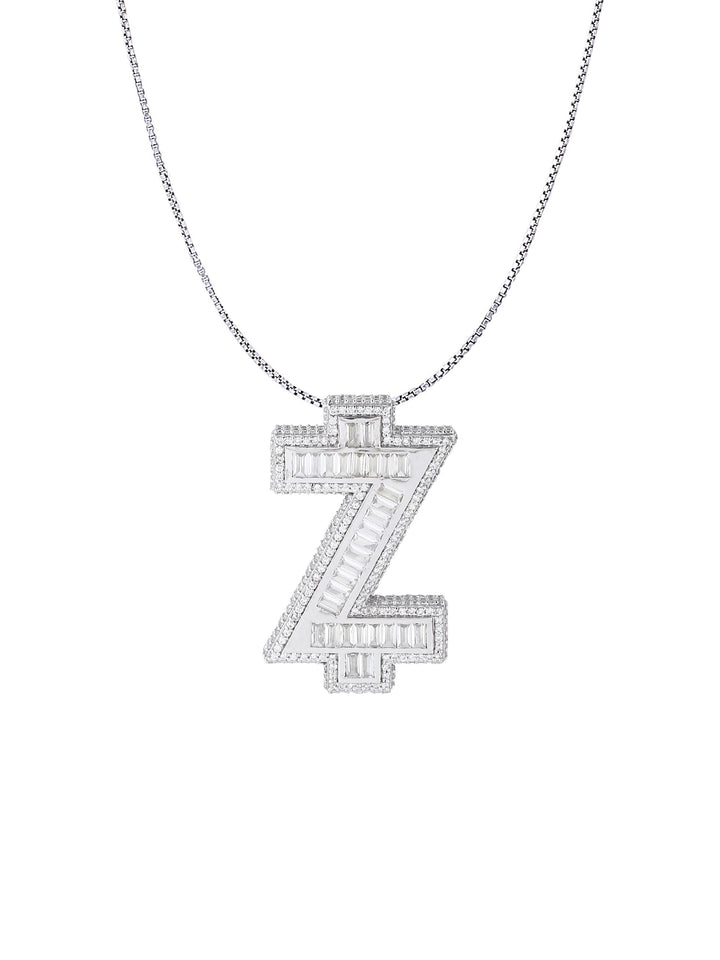 White Gold Color Z Pendant Made of 925 Sterling Silver Material with 20 Inch Long Silver Chain