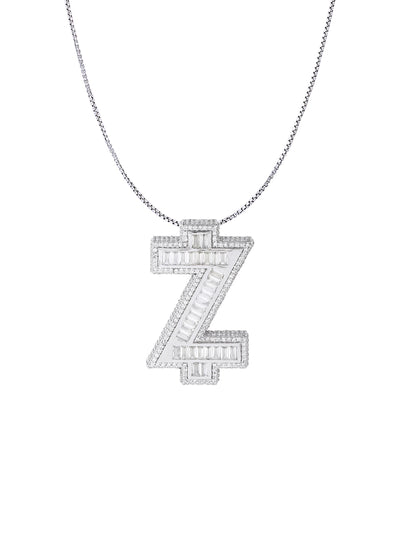 White Gold Color Z Pendant Made of 925 Sterling Silver Material with 20 Inch Long Silver Chain