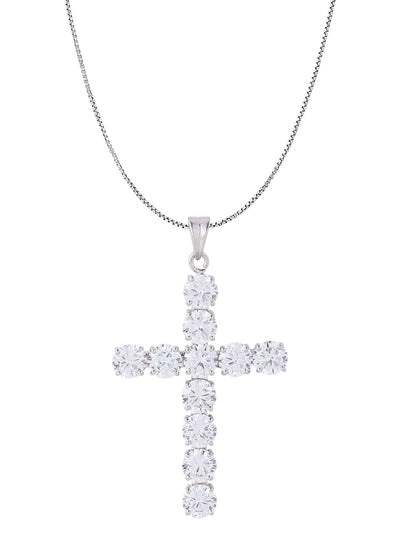 White Gold Color Classic Cross Pendant Made of 925 Sterling Silver Material with 20 Inch Long Silver Chain