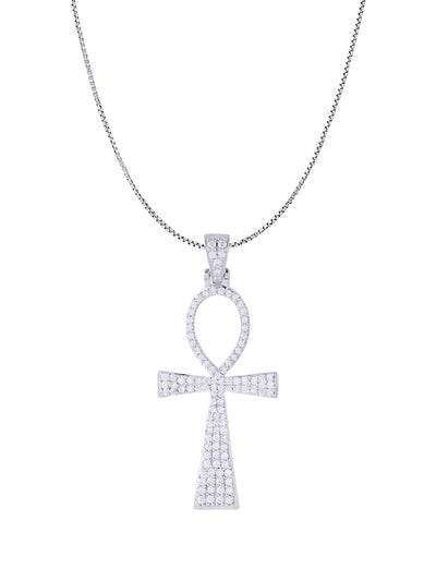 Ankh Cross is a White Gold Color Pendant Made of 925 Sterling Silver with 20 Inch Long Silver Chain