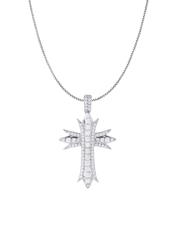 White Gold Color Mini Cross Pendant Made of 925 Sterling Silver Material with 20 Inch Long Silver Chain