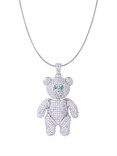 White Gold Color Teddy Pendant Made of 925 Sterling Silver Material with 20 Inch Long Silver Chain