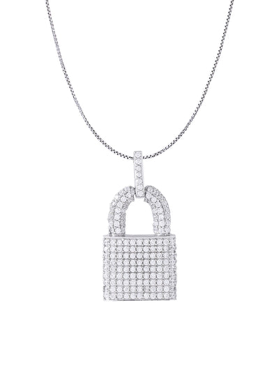 White Gold Color Lock Pendant Made of 925 Sterling Silver Material with 20 Inch Long Silver Chain