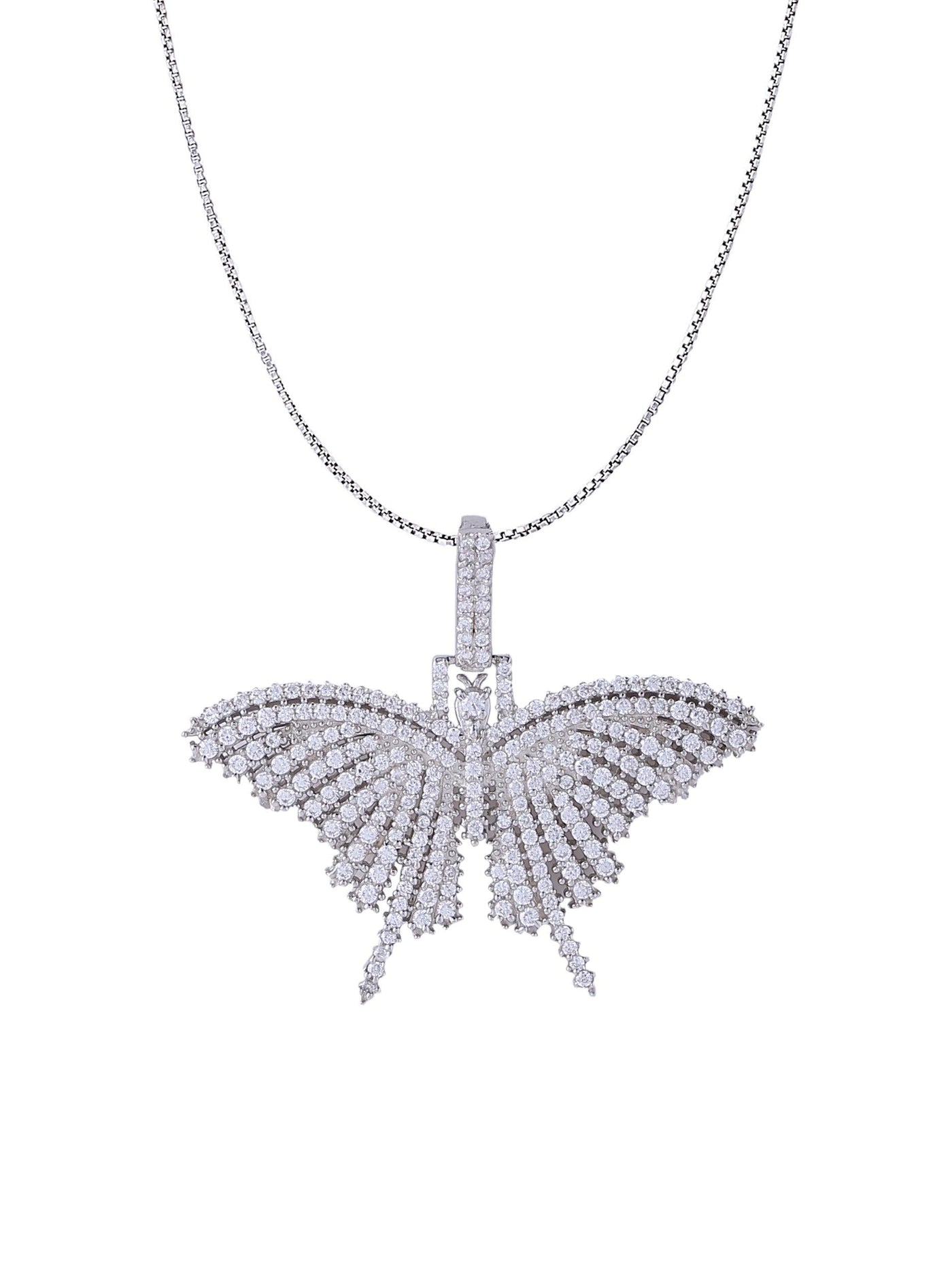 White Gold Color Butterfly Pendant Made of 925 Sterling Silver Material with 20 Inch Long Silver Chain