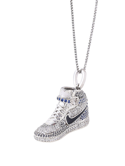 White Gold Color High Jordans Pendant Made of 925 Sterling Silver Material with 20 Inch Long Silver Chain