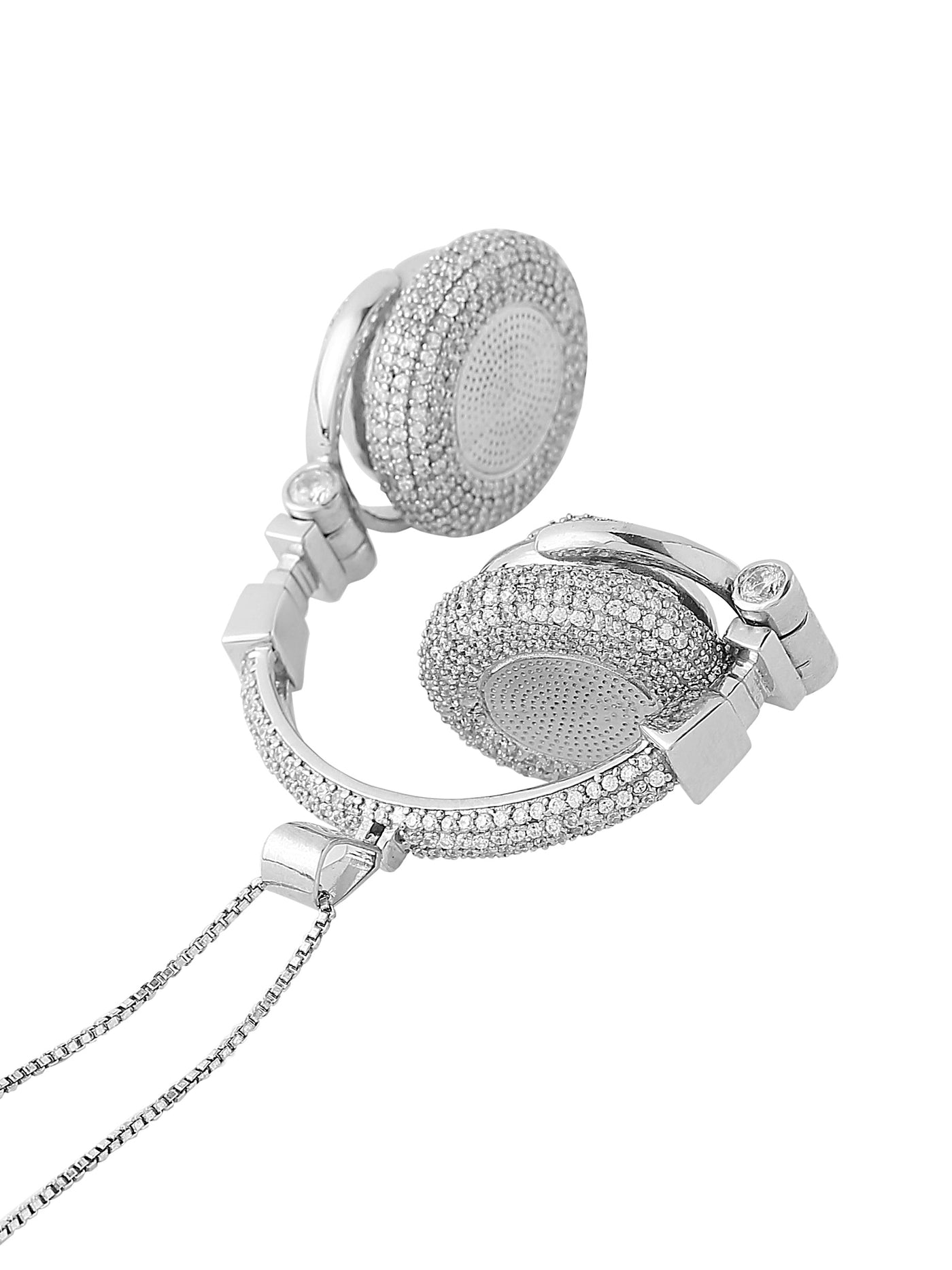 White Gold Color Headphone Pendant Made of 925 Sterling Silver Material with 20 Inch Long Silver Chain