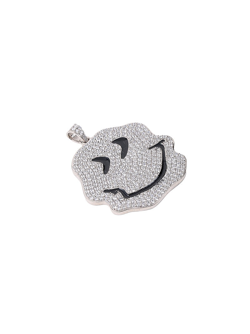 White Gold Color Trippy Smiley Pendant Made of 925 Sterling Silver Material with 20 Inch Long Silver Chain