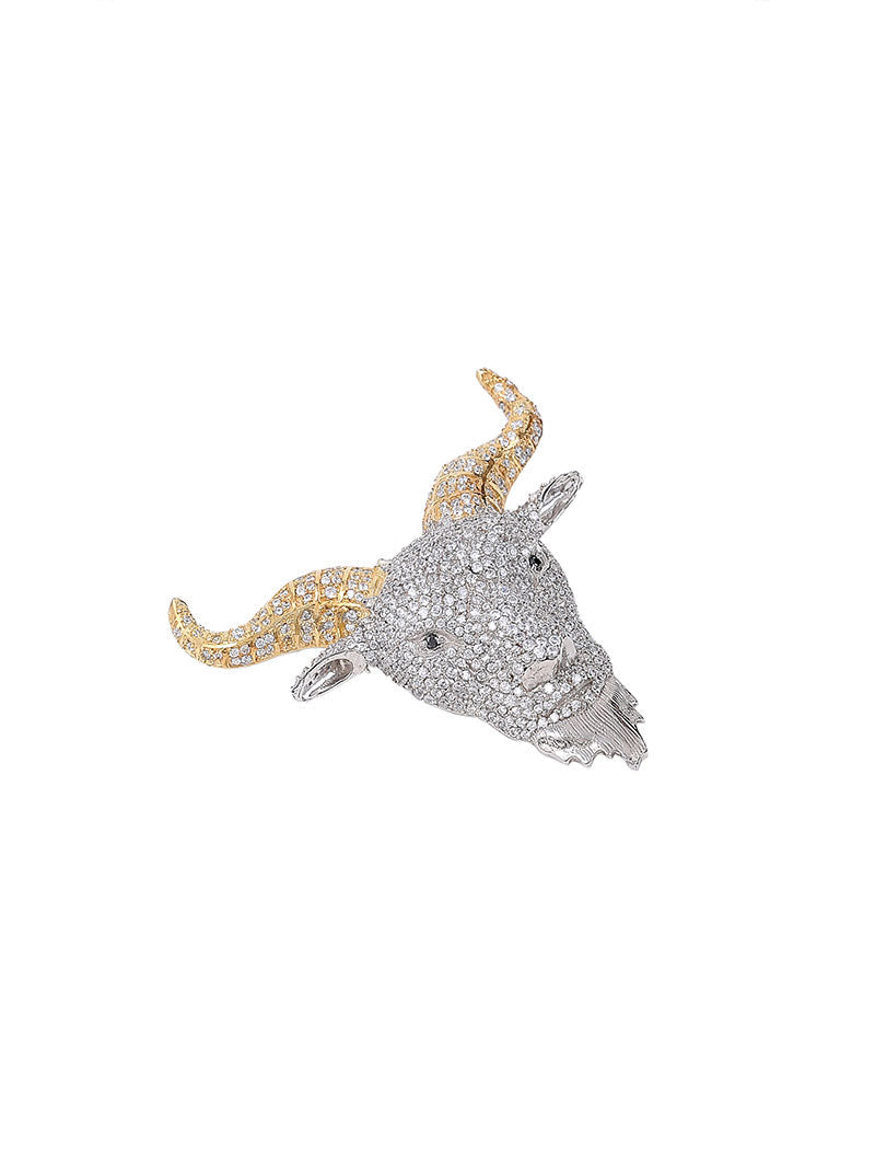 Gold and White Gold Color Goat Pendant Made of 925 Sterling Silver Material with 20 Inch Long Silver Chain