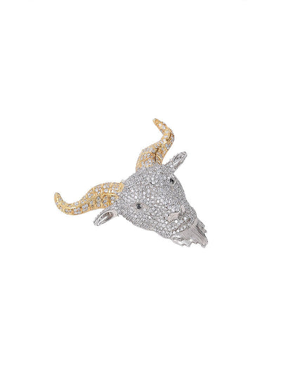 Gold and White Gold Color Goat Pendant Made of 925 Sterling Silver Material with 20 Inch Long Silver Chain