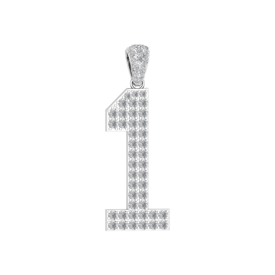 White Gold Color Pendant in the Shape of 1 Made of 925 Sterling Silver Material with 20 Inch Long Silver Chain