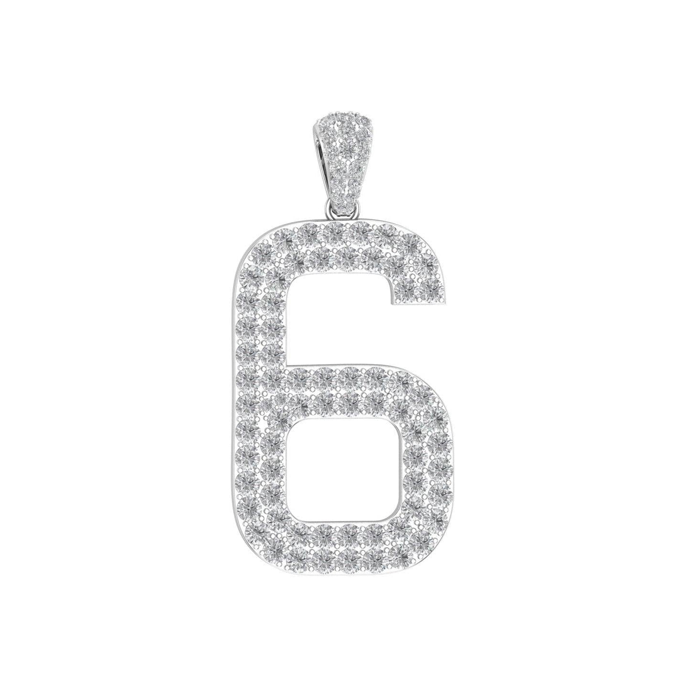 White Gold Color Pendant in the Shape of 6 Made of 925 Sterling Silver Material with 20 Inch Long Silver Chain