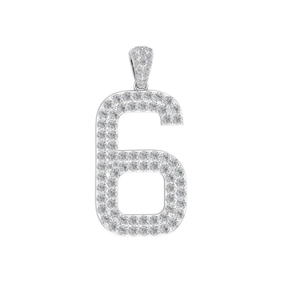 White Gold Color Pendant in the Shape of 6 Made of 925 Sterling Silver Material with 20 Inch Long Silver Chain