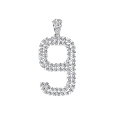 White Gold Color Pendant in the Shape of 9 Made of 925 Sterling Silver Material with 20 Inch Long Silver Chain