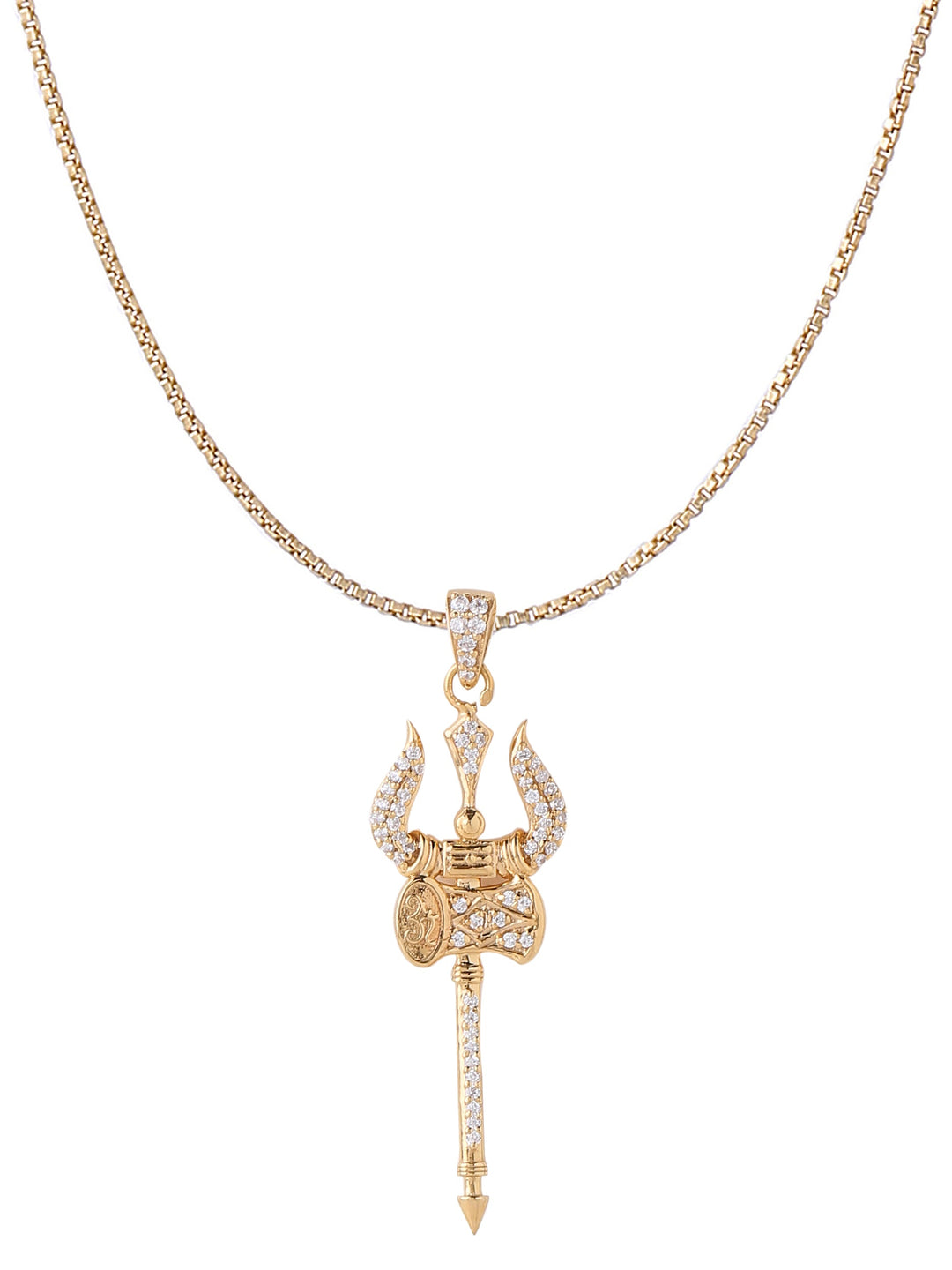 Gold Color Trishul Pendant Made of 925 Sterling Silver Material with 20 Inch Long Silver Chain
