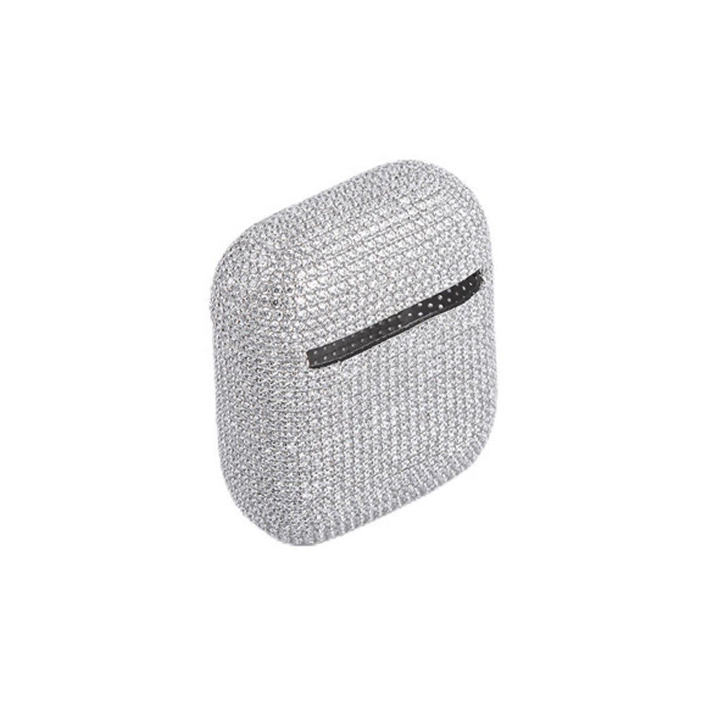 White Gold Color Iced Airpods Case Made of 925 Sterling Silver Material